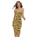 White And Black Stripe Sunflower Print Cross Back Cami Dress