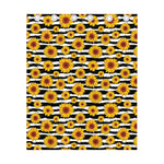 White And Black Stripe Sunflower Print Curtain