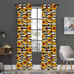 White And Black Stripe Sunflower Print Curtain