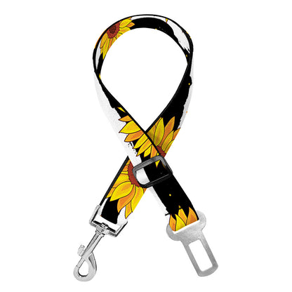 White And Black Stripe Sunflower Print Dog Seat Belt