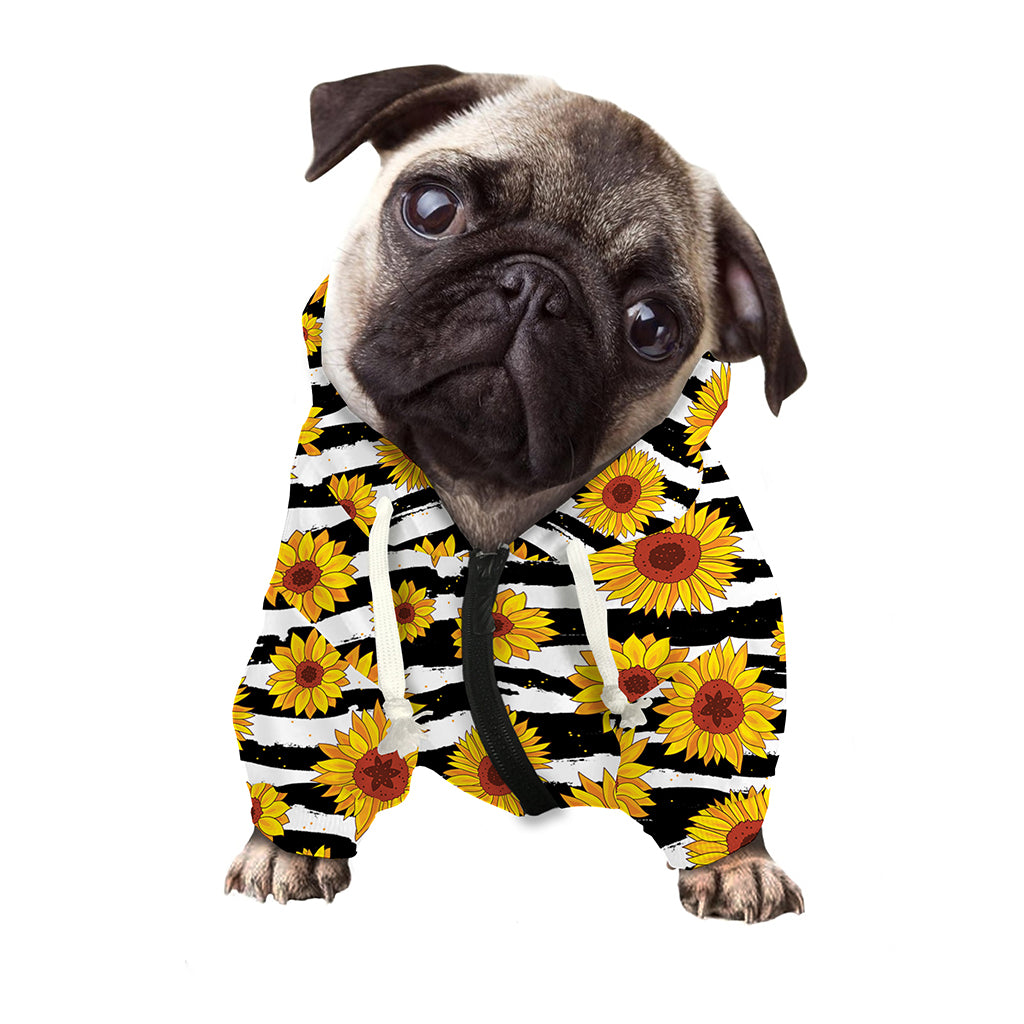 White And Black Stripe Sunflower Print Dog Zip Up Hoodie