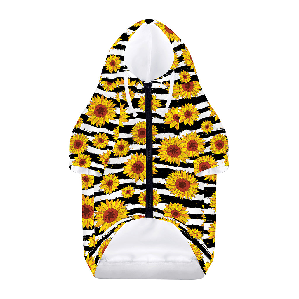 White And Black Stripe Sunflower Print Dog Zip Up Hoodie