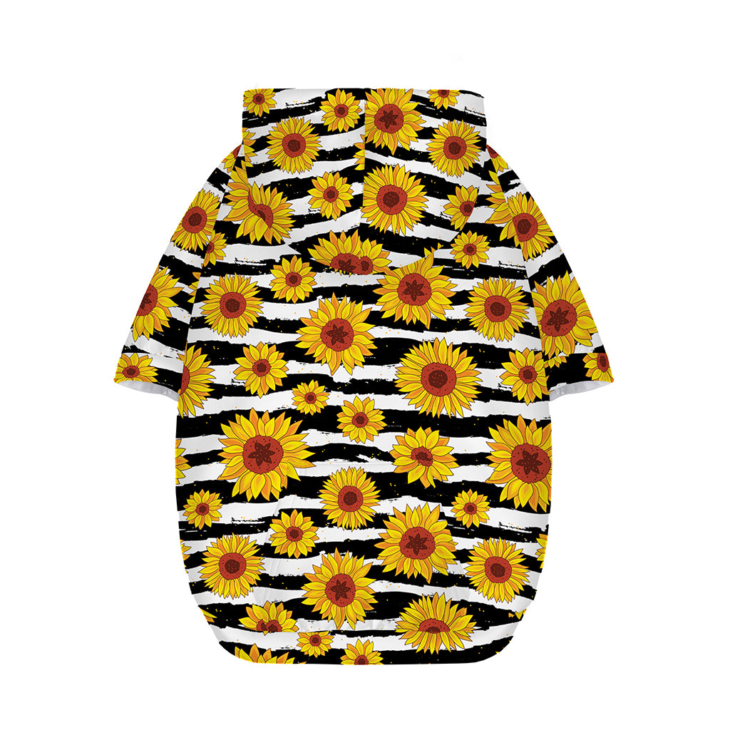 White And Black Stripe Sunflower Print Dog Zip Up Hoodie