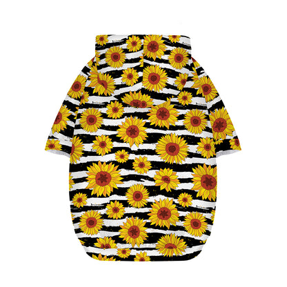 White And Black Stripe Sunflower Print Dog Zip Up Hoodie
