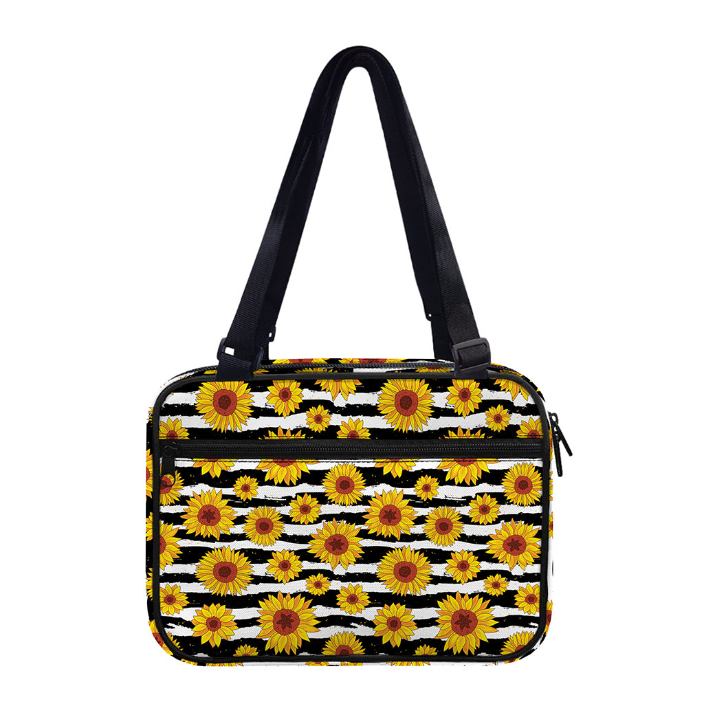 White And Black Stripe Sunflower Print Double Strap Bible Bag