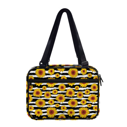 White And Black Stripe Sunflower Print Double Strap Bible Bag