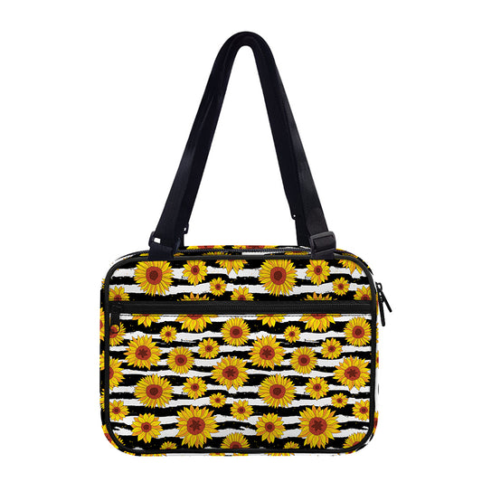 White And Black Stripe Sunflower Print Double Strap Bible Bag