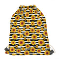 White And Black Stripe Sunflower Print Drawstring Bag