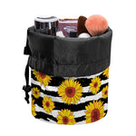 White And Black Stripe Sunflower Print Drawstring Makeup Bag