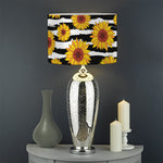 White And Black Stripe Sunflower Print Drum Lamp Shade