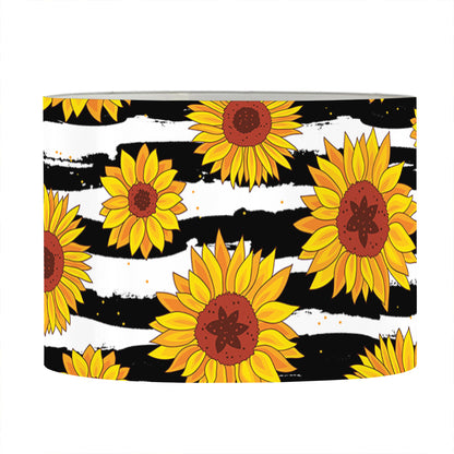 White And Black Stripe Sunflower Print Drum Lamp Shade
