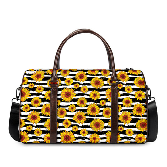 White And Black Stripe Sunflower Print Duffle Bag