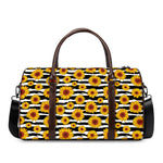 White And Black Stripe Sunflower Print Duffle Bag