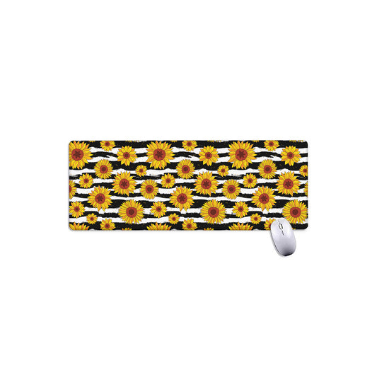White And Black Stripe Sunflower Print Extended Mouse Pad