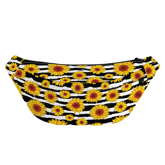 White And Black Stripe Sunflower Print Fanny Pack