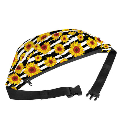 White And Black Stripe Sunflower Print Fanny Pack