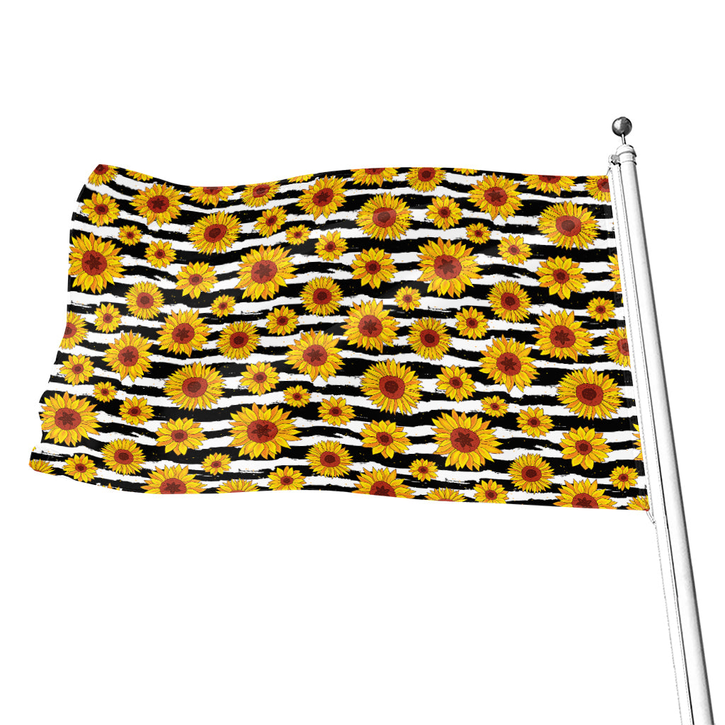White And Black Stripe Sunflower Print Flag