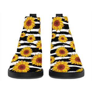 White And Black Stripe Sunflower Print Flat Ankle Boots