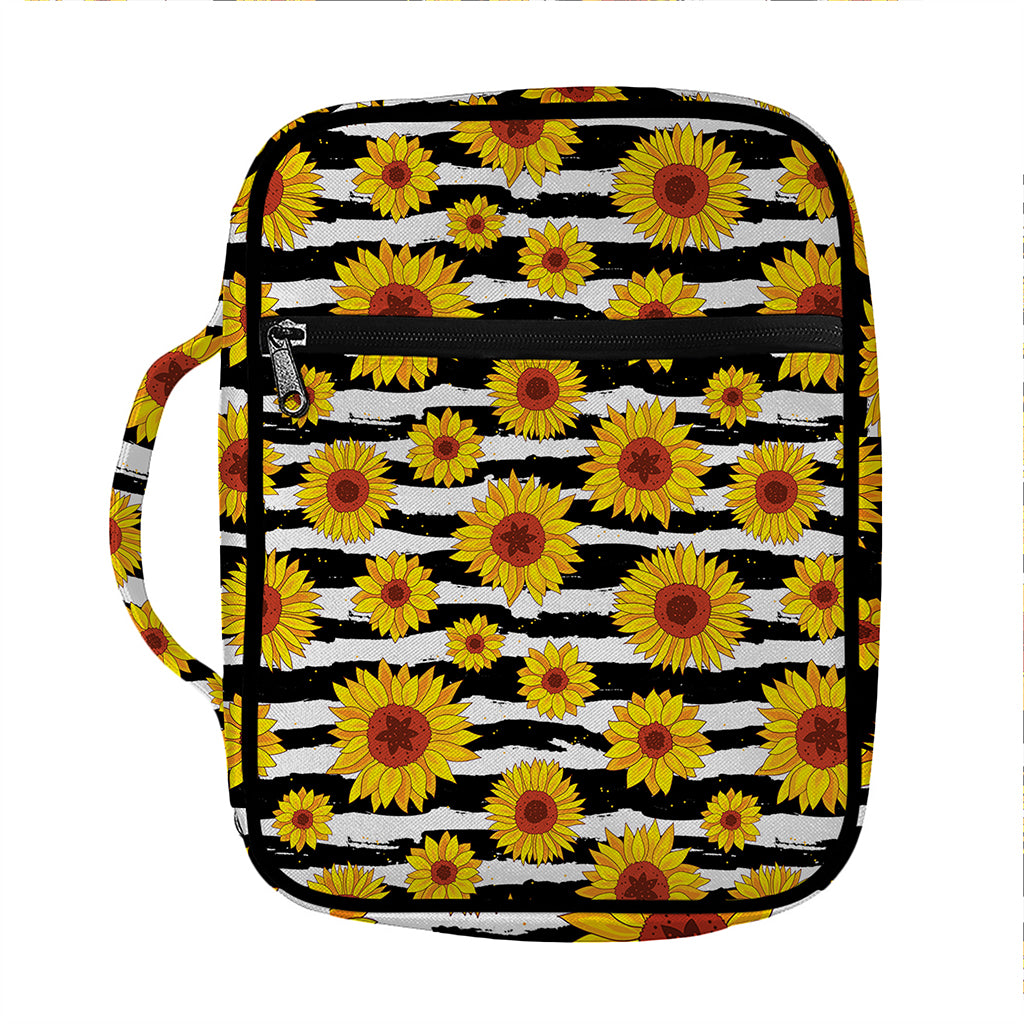 White And Black Stripe Sunflower Print Front Pocket Bible Bag