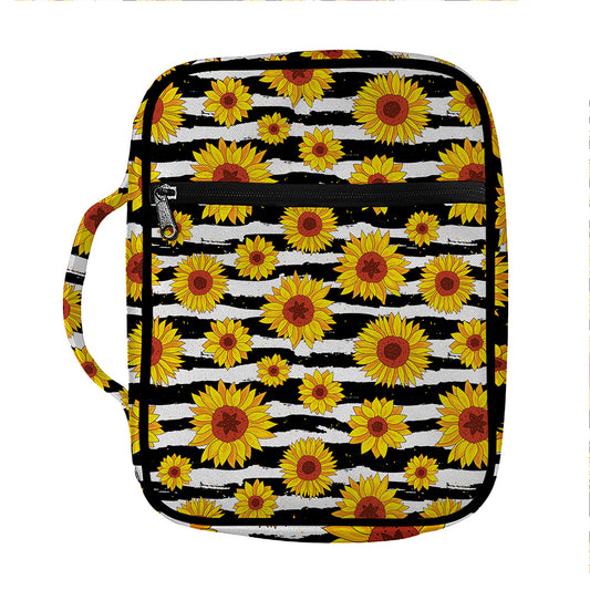 White And Black Stripe Sunflower Print Front Pocket Bible Bag