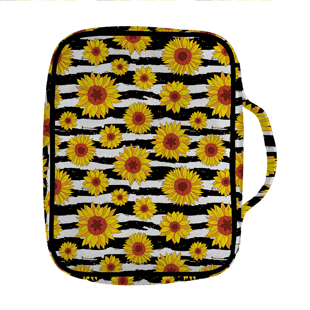 White And Black Stripe Sunflower Print Front Pocket Bible Bag