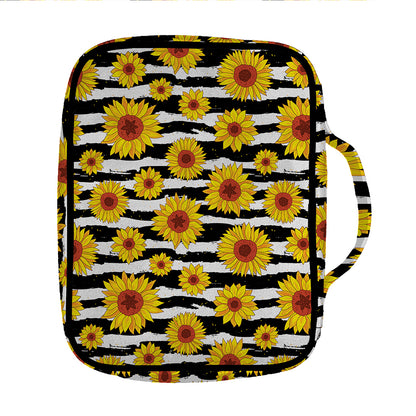 White And Black Stripe Sunflower Print Front Pocket Bible Bag