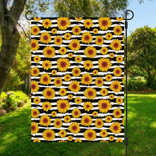 White And Black Stripe Sunflower Print Garden Flag