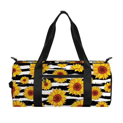 White And Black Stripe Sunflower Print Gym Bag