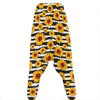 White And Black Stripe Sunflower Print Hammer Pants