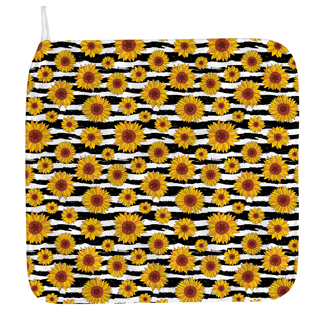 White And Black Stripe Sunflower Print Hand Towel