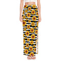 White And Black Stripe Sunflower Print High Slit Maxi Skirt