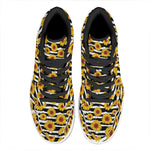 White And Black Stripe Sunflower Print High Top Leather Sneakers