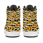 White And Black Stripe Sunflower Print High Top Leather Sneakers