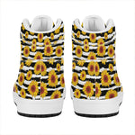 White And Black Stripe Sunflower Print High Top Leather Sneakers