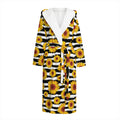 White And Black Stripe Sunflower Print Hooded Bathrobe