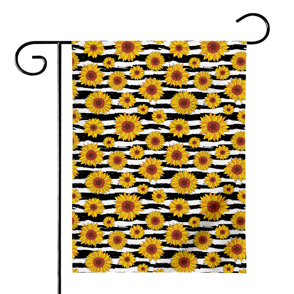 White And Black Stripe Sunflower Print House Flag