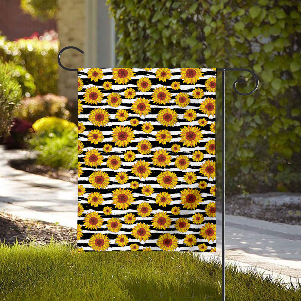 White And Black Stripe Sunflower Print House Flag