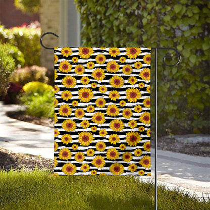 White And Black Stripe Sunflower Print House Flag