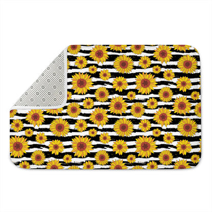 White And Black Stripe Sunflower Print Indoor Door Mat
