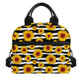 White And Black Stripe Sunflower Print Insulated Lunch Bag