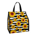 White And Black Stripe Sunflower Print Insulated Lunch Tote