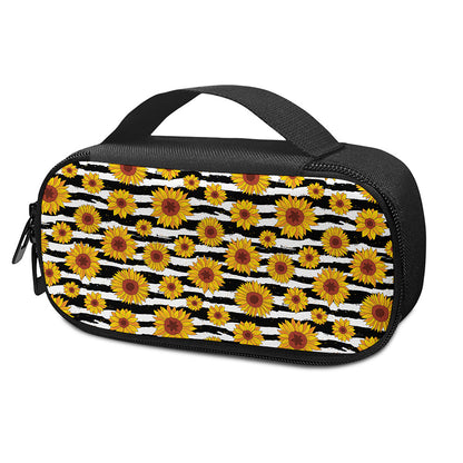 White And Black Stripe Sunflower Print Insulin Cooler Travel Case