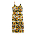 White And Black Stripe Sunflower Print Jersey Midi Cami Dress