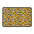 White And Black Stripe Sunflower Print Kitchen Mat