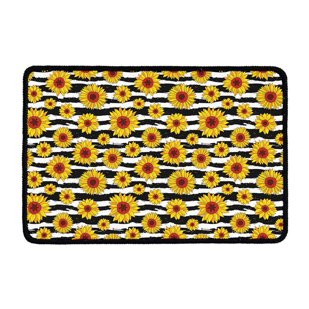 White And Black Stripe Sunflower Print Kitchen Mat
