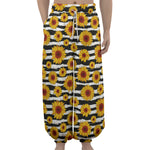 White And Black Stripe Sunflower Print Lantern Pants