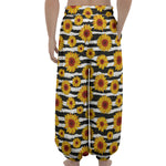 White And Black Stripe Sunflower Print Lantern Pants