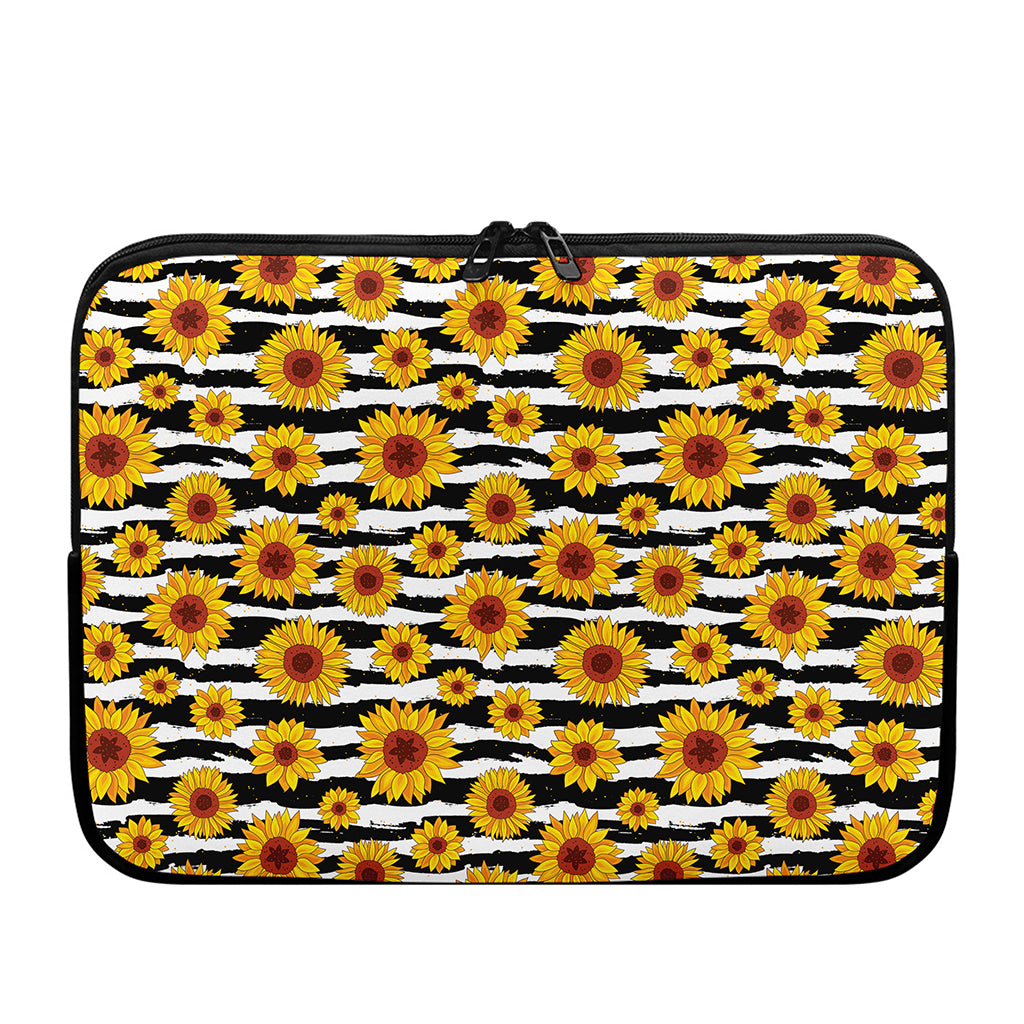 White And Black Stripe Sunflower Print Laptop Sleeve