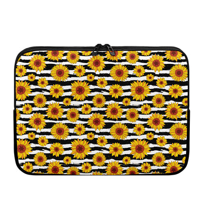 White And Black Stripe Sunflower Print Laptop Sleeve