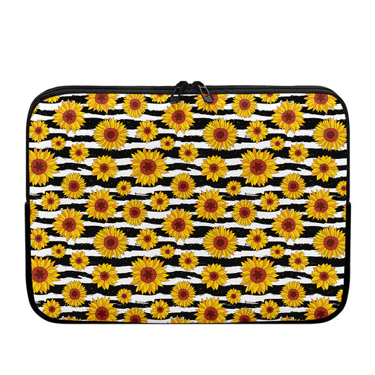 White And Black Stripe Sunflower Print Laptop Sleeve